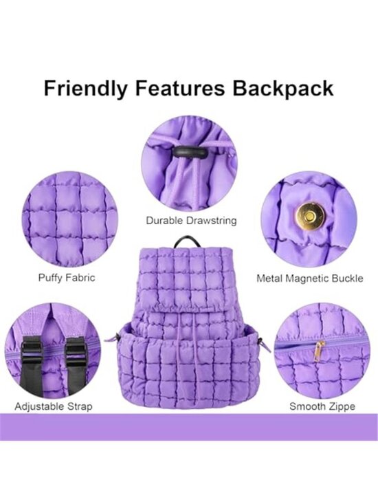 Quilted Backpack Purse for Women Small Lightweight Puffer Puffy College
